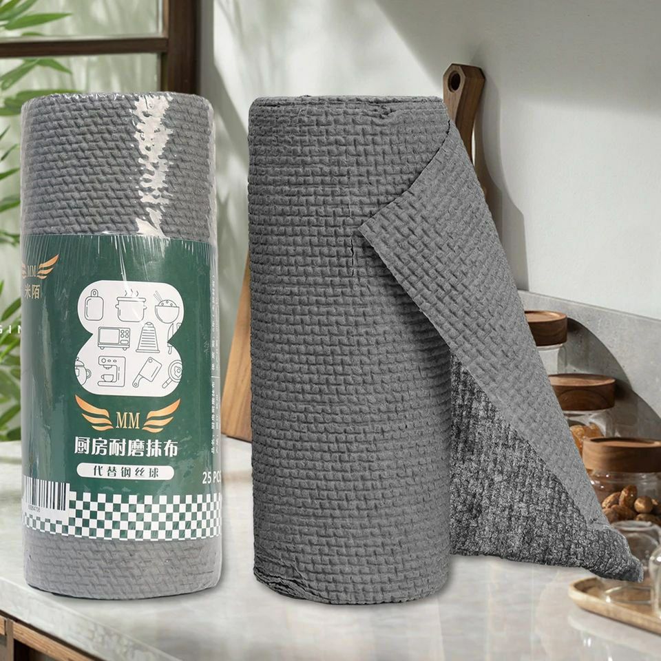 رول فوط ميكروفايبر رمادي – 25 فوطة تنظيف قوية في لفّة واحدة