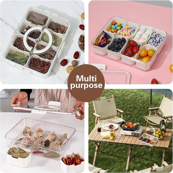 بوكس منظم أكريليك 8 خانات – شفاف بغطاء محكم وخانات متحركة | استخدامات متعددة 