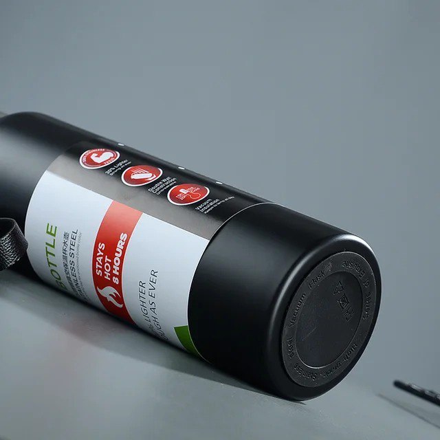 زجاجة حرارية استانلس ستيل SUS 304 – تصميم نحيف أنيق بعليقة وغطاء كوب للمشروبات الساخنة والباردة