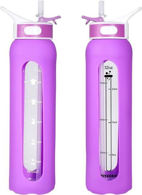 زجاجة ماء زجاجية مع كفر سيليكون وغطاء محكم الغلق – تصميم عملي وأنيق لحياتك اليومية!