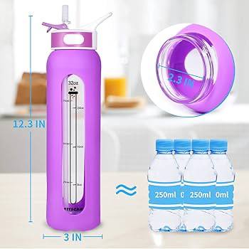 زجاجة ماء زجاجية مع كفر سيليكون وغطاء محكم الغلق – تصميم عملي وأنيق لحياتك اليومية!