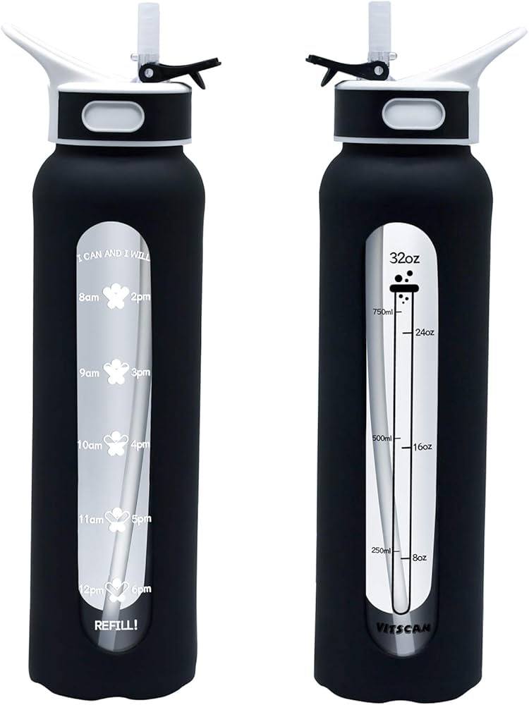 زجاجة ماء زجاجية مع كفر سيليكون وغطاء محكم الغلق – تصميم عملي وأنيق لحياتك اليومية!