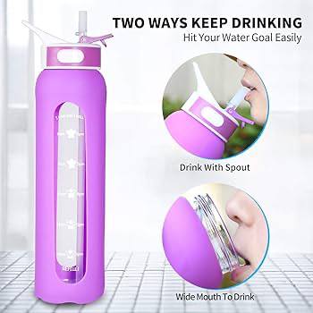 زجاجة ماء زجاجية مع كفر سيليكون وغطاء محكم الغلق – تصميم عملي وأنيق لحياتك اليومية!