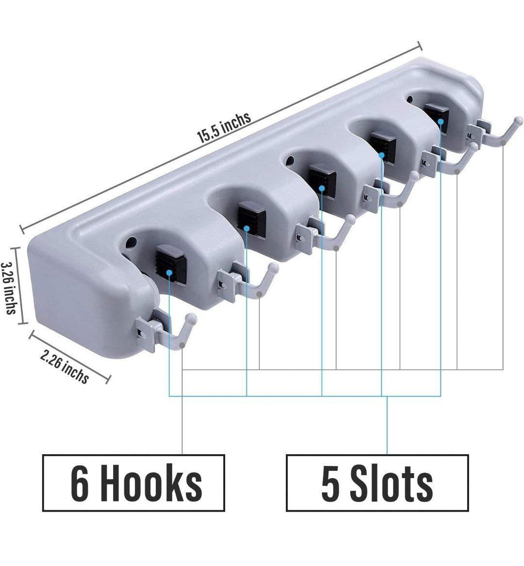 حامل مكانس خماسي مستورد – 5 عيون + هوكات لتنظيم أدوات التنظيف