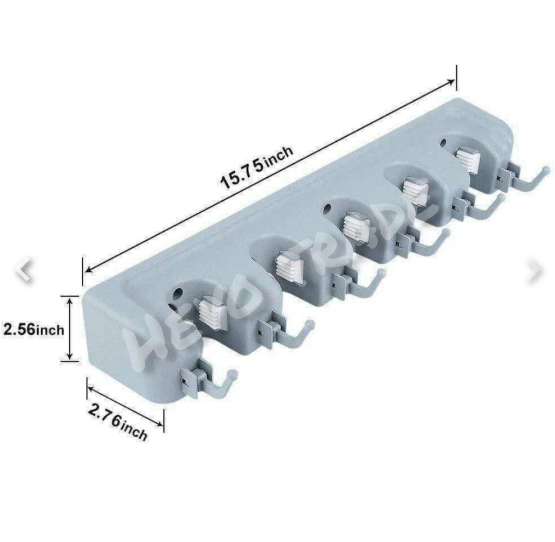 حامل مكانس خماسي مستورد – 5 عيون + هوكات لتنظيم أدوات التنظيف